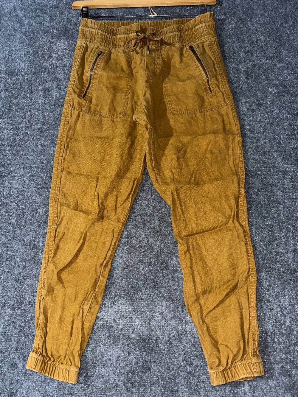 Athleta Pants Women 2 Cabo Linen Jogger Brown Gold Linen Zip Pockets Tie Waist
